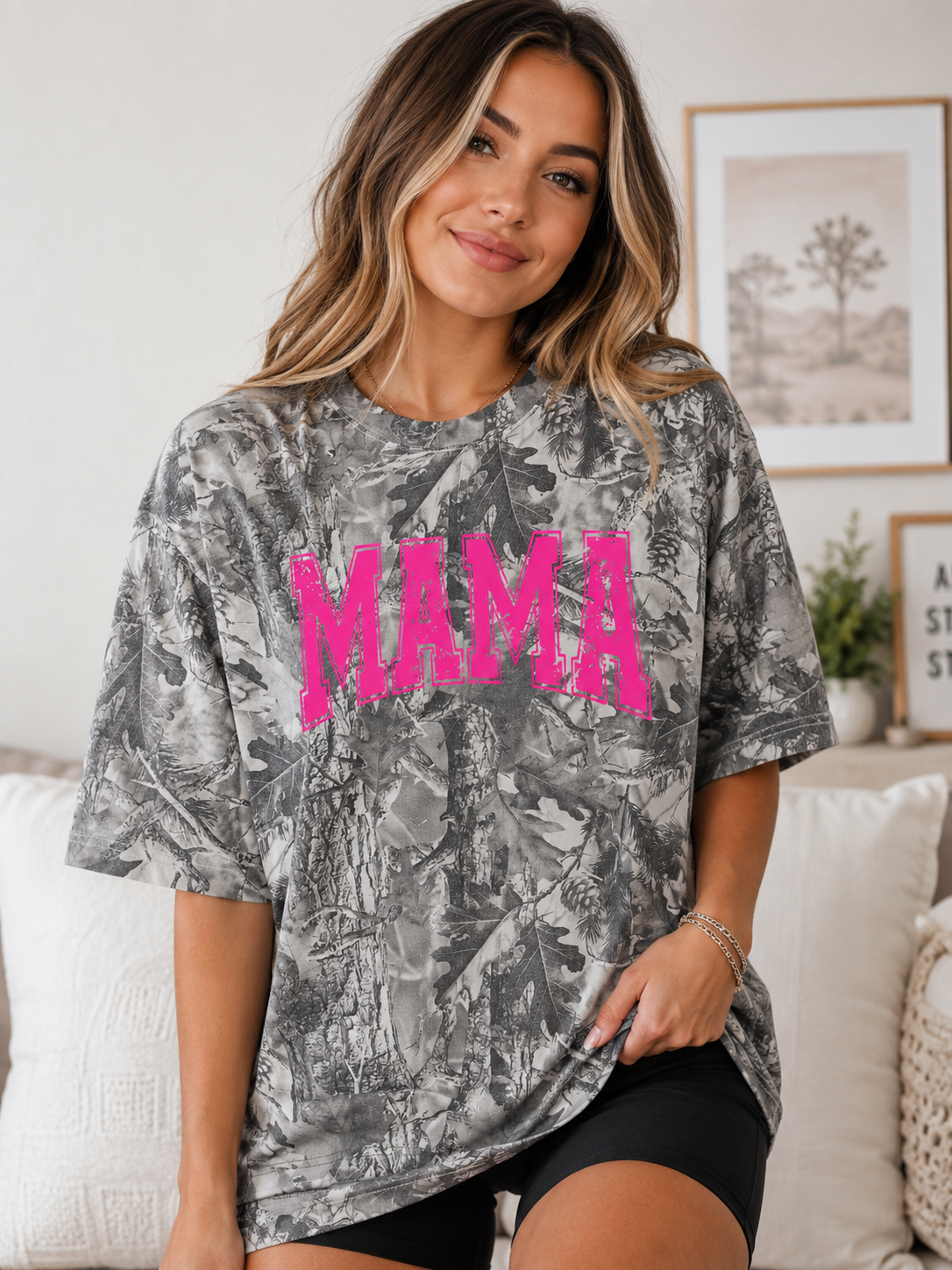 Varsity Mama Vintage Gray Camo Tee