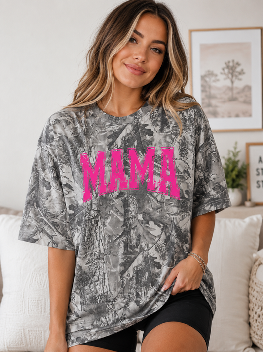 Varsity Mama Vintage Gray Camo Tee
