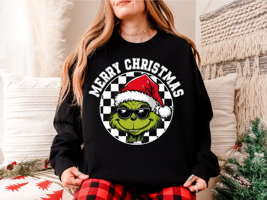 Merry Christmas Checkerboard Grinch Sweatshirt