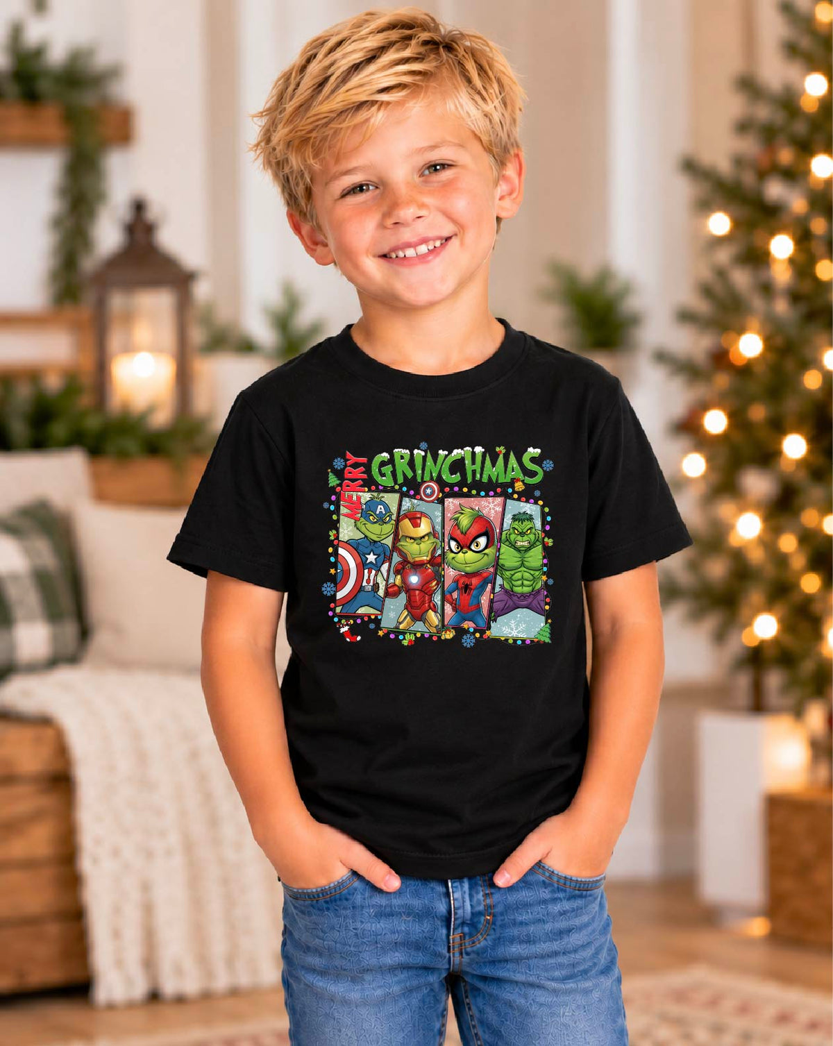 Merry Grinchmas Superhero Squad Tee