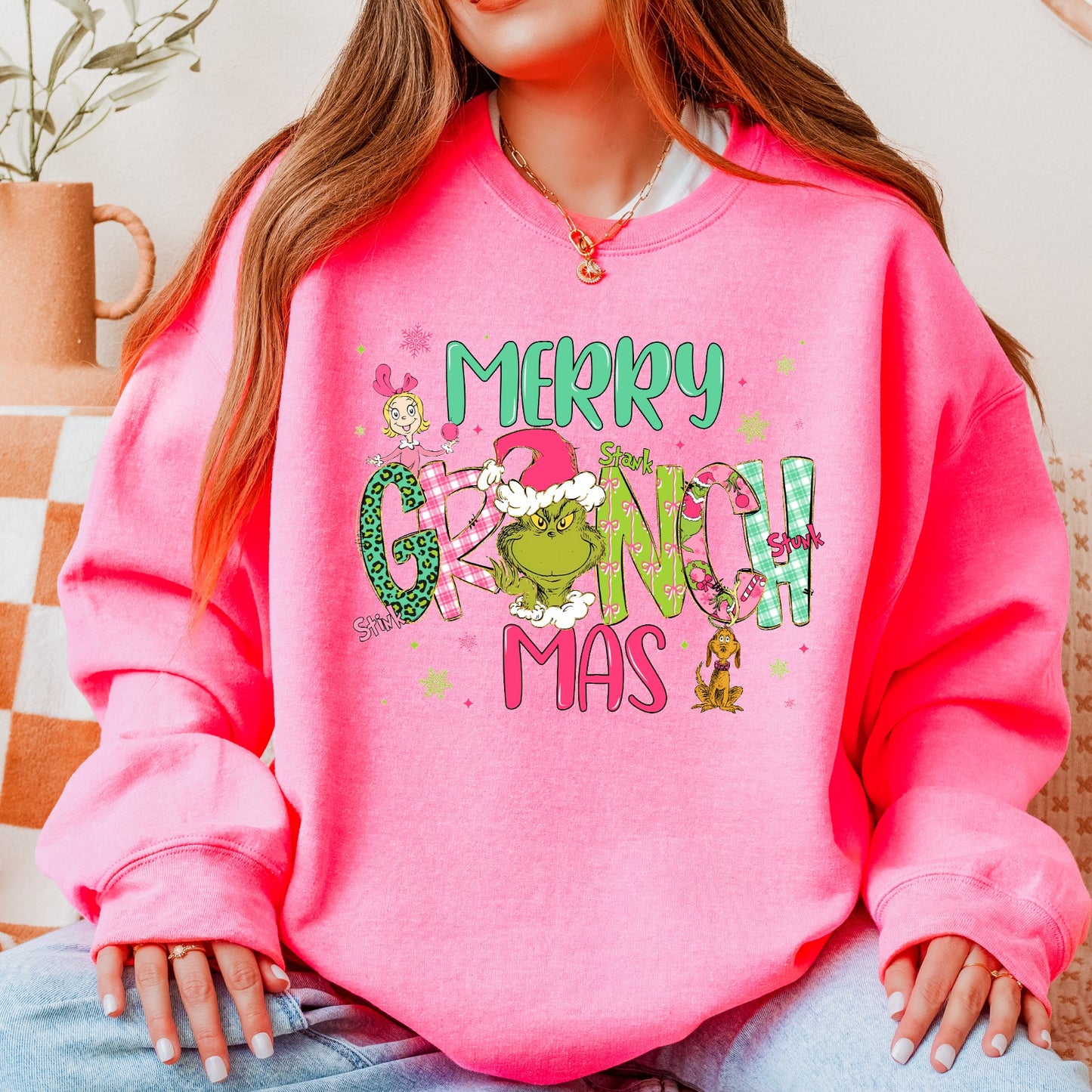 Merry GRINCHmas Hot Pink Sweatshirt