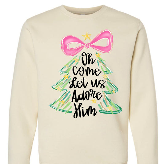 Oh Come Let Us Adore Him Christmas Tree Sweatshirt