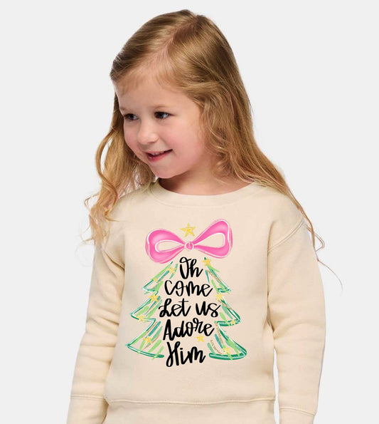 Oh Come Let Us Adore Him Christmas Tree Toddler Sweatshirt