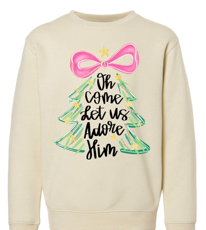 Oh Come Let Us Adore Him Christmas Tree Youth Sweatshirt