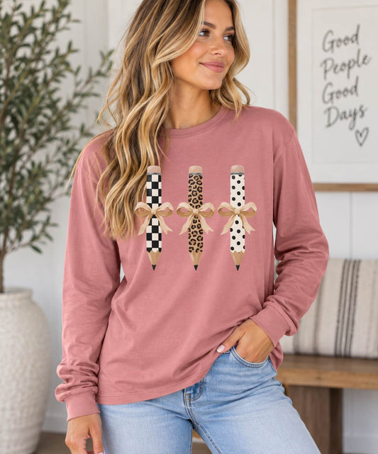 Pencil Trio Bow Long Sleeve Tee