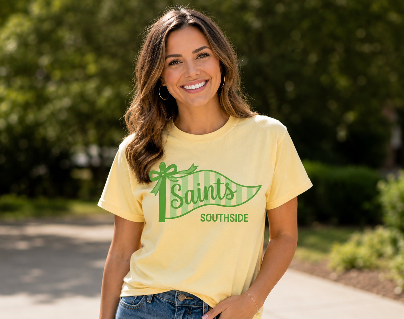 Saints Striped Pennant Comfort Colors Tee