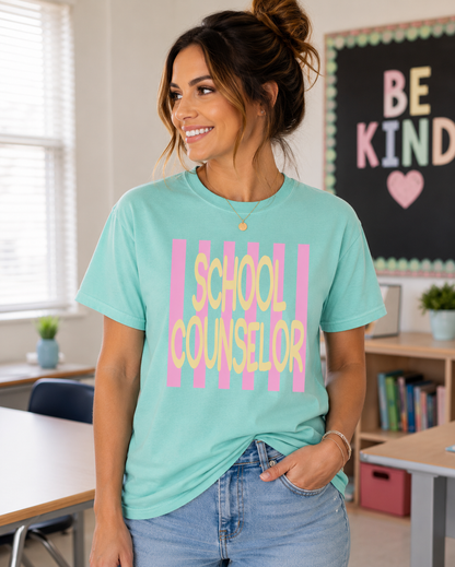 School Counselor Stripe Tee