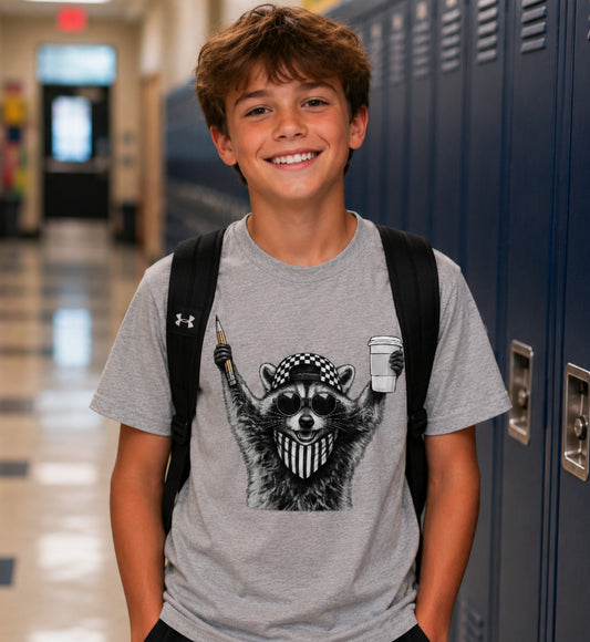 Back-to-School Bandit Raccoon Tee - Gray