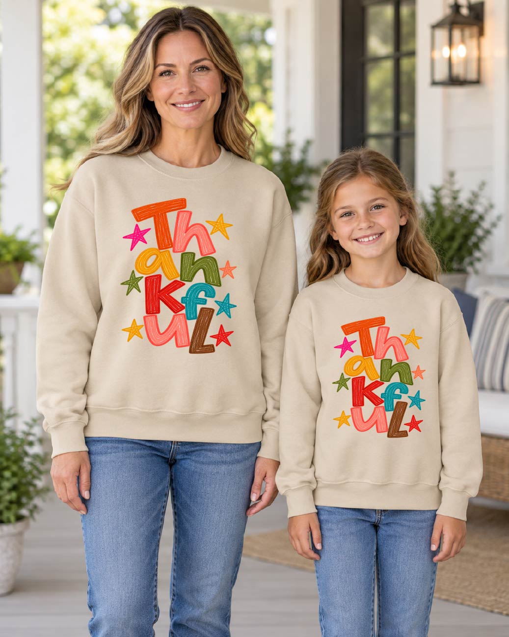 Colorfully Thankful Stacked Crewneck Sweatshirt