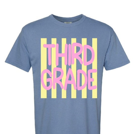 Third Grade Stripe Tee Washed Denim
