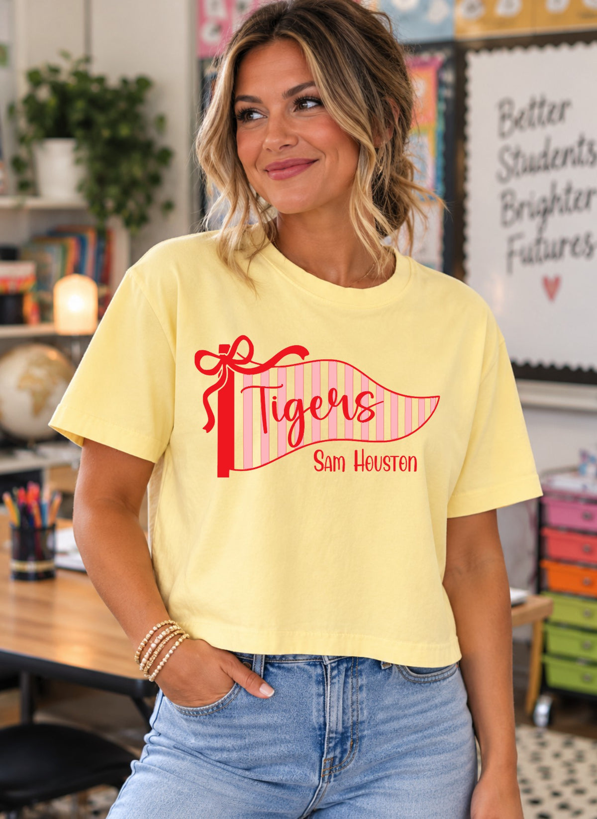 Tigers Striped Pennant Boxy Crop Tee - Sam Houston