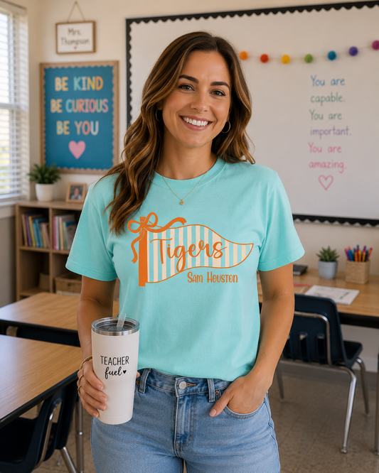 Tigers Striped Pennant Comfort Colors Tee - Sam Houston