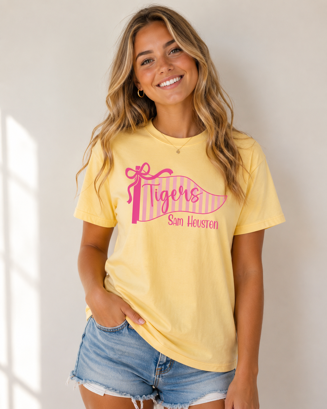 Tigers Striped Pennant Comfort Colors Tee - Sam Houston
