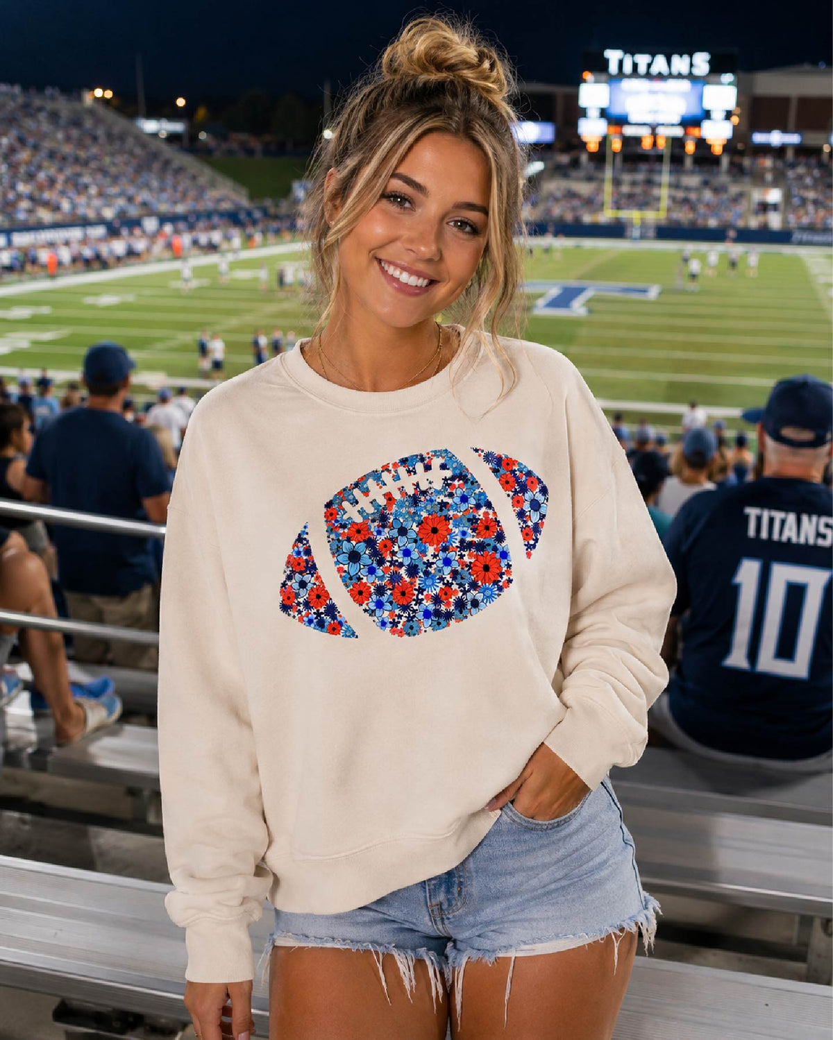 Titan Up Floral Football Cropped Sweatshirt | Nashville Game Day Blooms Cropped Sweatshirt