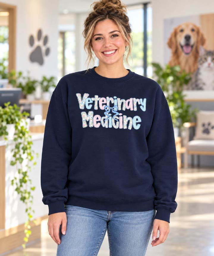 Veterinary Medicine Floral & Bow Crewneck