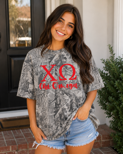 Vintage Gray Chi Omega Camo Tee