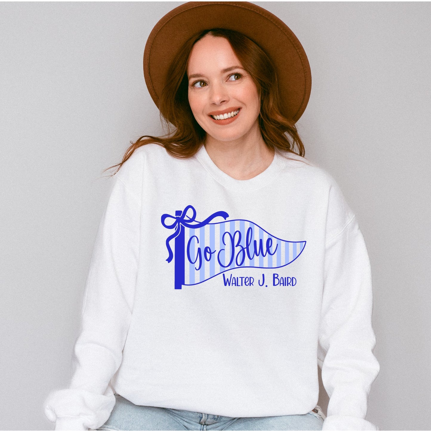 Go Blue Striped Pennant Crewneck