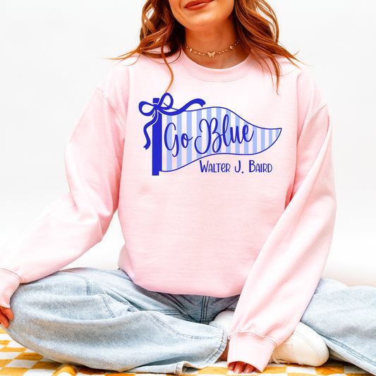 Go Blue Striped Pennant Crewneck