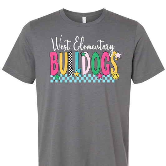 West Elementary Bulldogs Colorful Checkerboard Tee