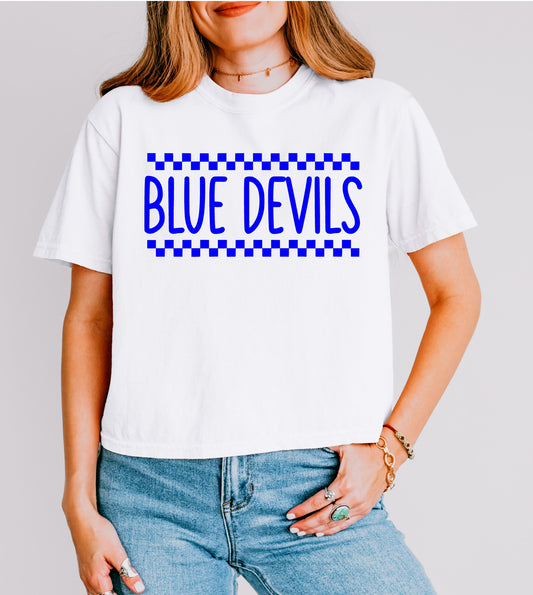 Blue Devils Checkerboard Game Day Boxy Crop Tee